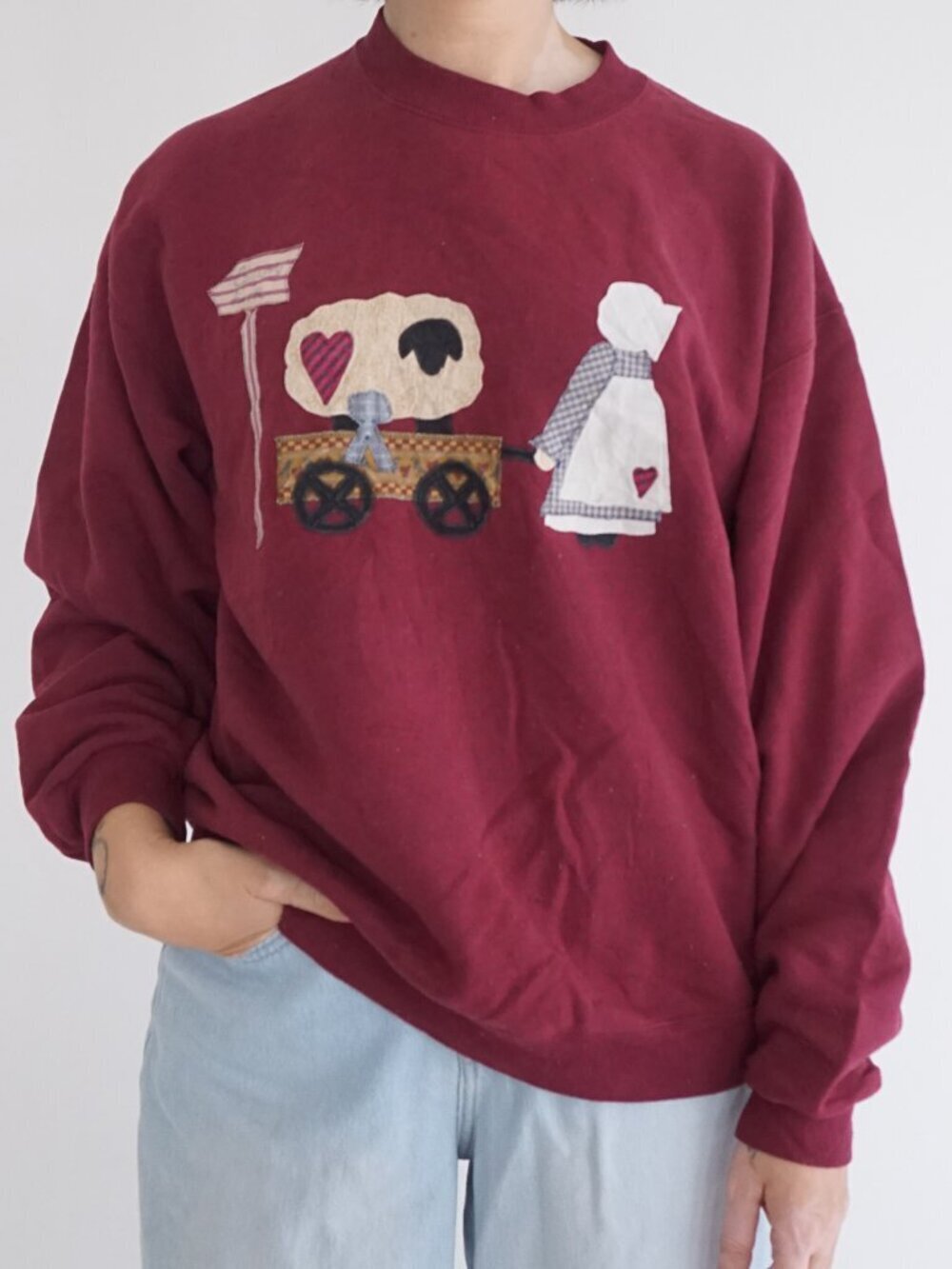 Vintage Jerzees Burgundy Country Goose Applique Farmhouse Cotton Sweatshirt M